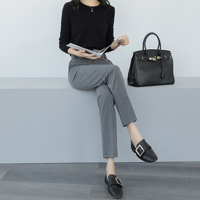 Pantaloni de dama moderni cu talie inalta - model drept