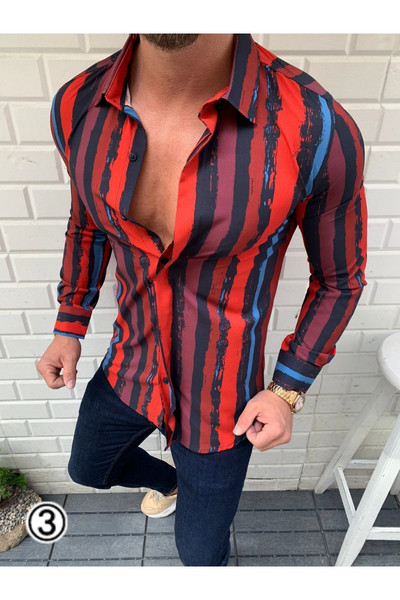 Cămașă bărbătească stilată în dungi model cu mâneci lungi