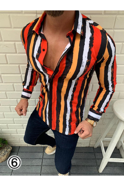 Cămașă bărbătească stilată în dungi model cu mâneci lungi