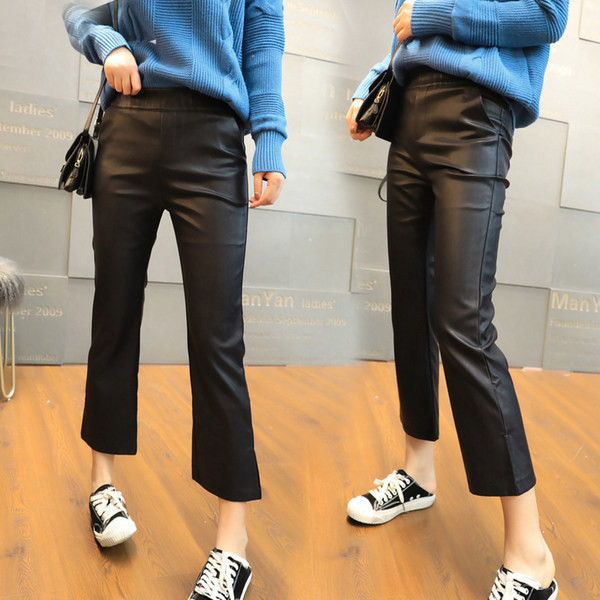 Ženske kožne hlače u crnoj boji