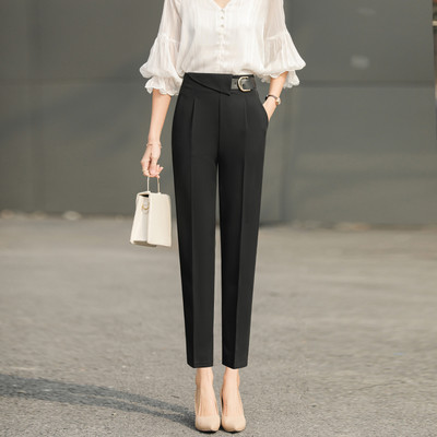 Pantaloni moderni de dama cu talie inalta si catarama