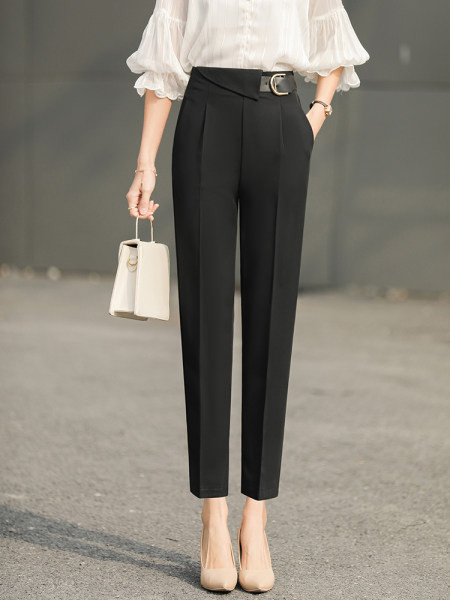 Pantaloni moderni de dama cu talie inalta si catarama