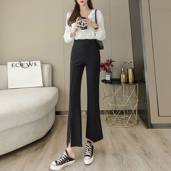 Novi model ženskih hlača sa visokim strukom i prorezima - crne boje