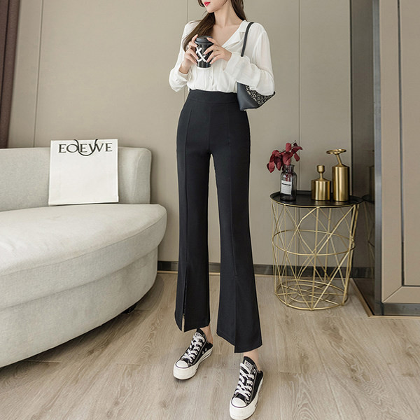 Novi model ženskih hlača sa visokim strukom i prorezima - crne boje