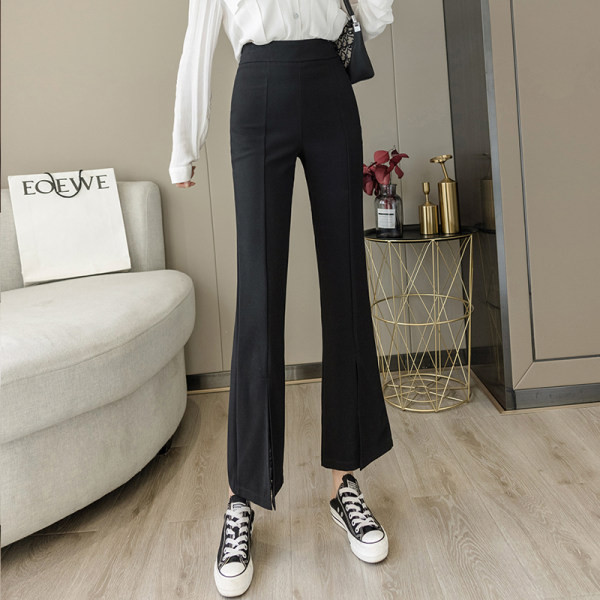 Novi model ženskih hlača sa visokim strukom i prorezima - crne boje