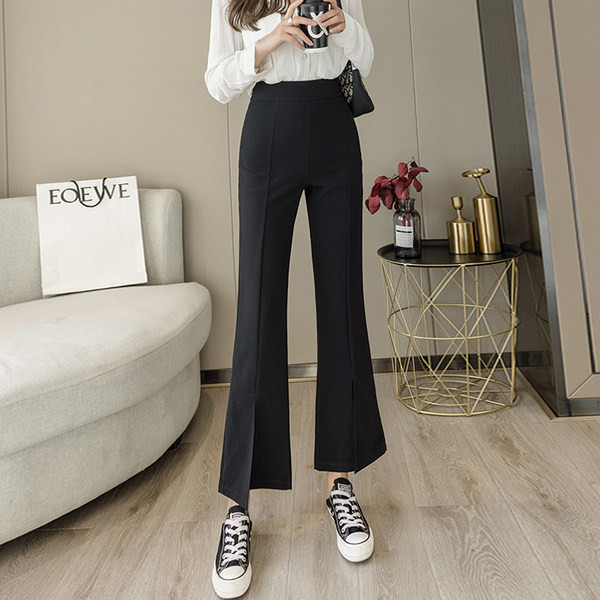 Novi model ženskih hlača sa visokim strukom i prorezima - crne boje