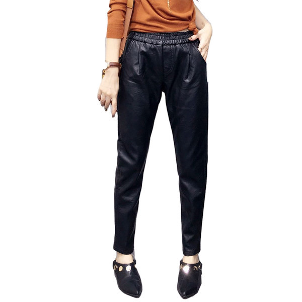 Model nou de pantaloni de dama din piele cu talie elastica