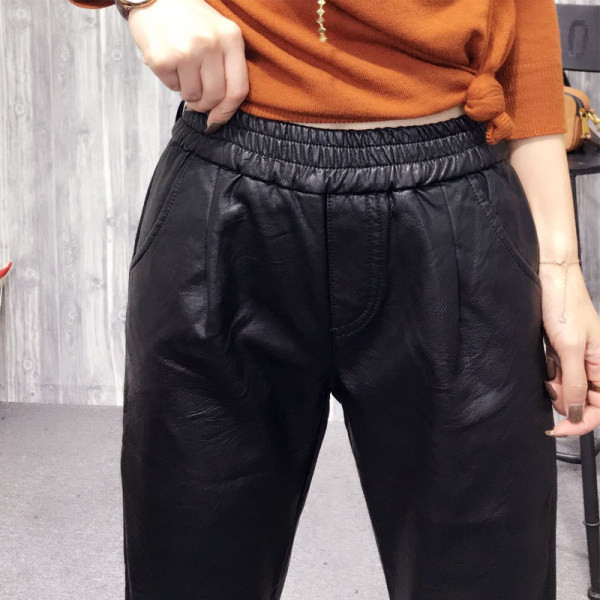 Model nou de pantaloni de dama din piele cu talie elastica