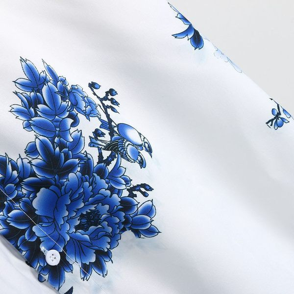 Ανδρικό πουκάμισο μοντέρνο με λουλουδάτο μοτίβο και κοντά μανίκια