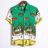 Cămașă de bărbați actuală cu mâneci scurte și model