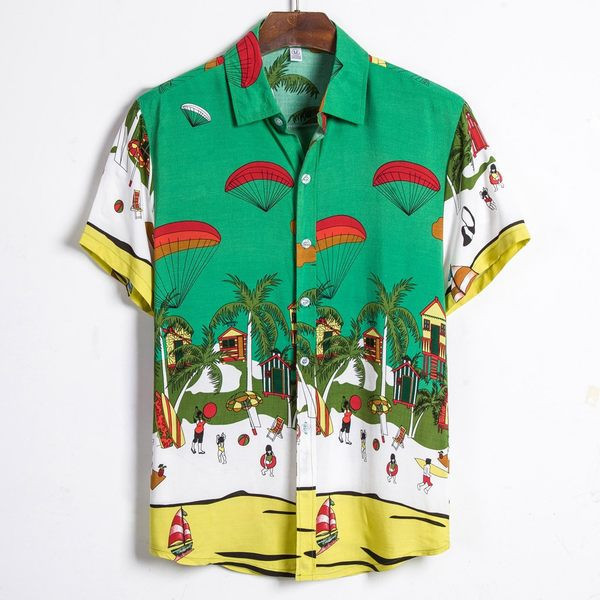 Cămașă de bărbați actuală cu mâneci scurte și model