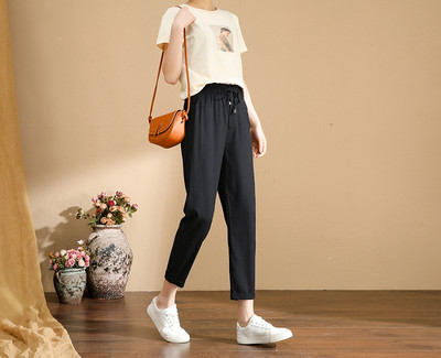 Pantaloni de primavara dama cu cravate si talie inalta