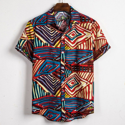 Cămașă casual pentru bărbați cu nasturi cu model și mâneci scurte