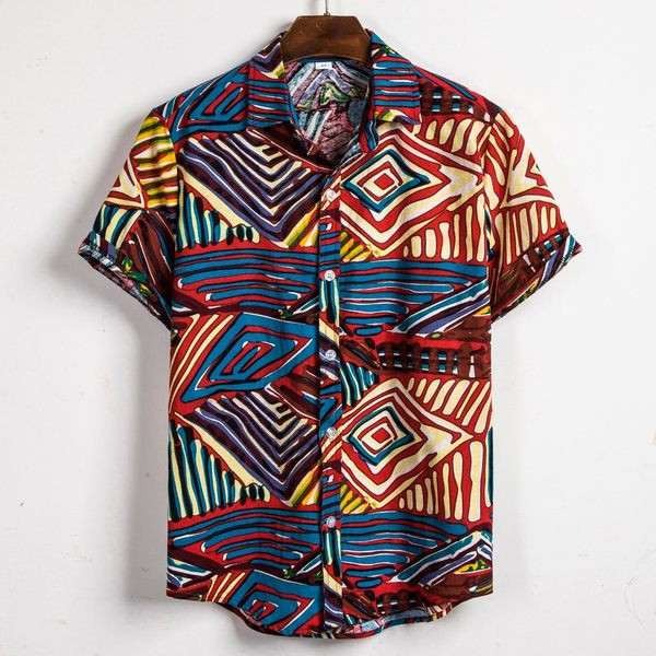 Cămașă casual pentru bărbați cu nasturi cu model și mâneci scurte