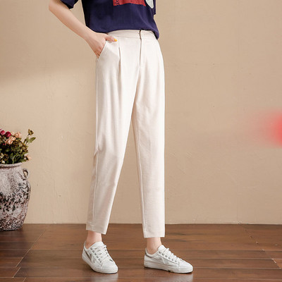 Pantaloni uni de dama cu buzunare si talie inalta