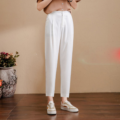 Pantaloni uni de dama cu buzunare si talie inalta