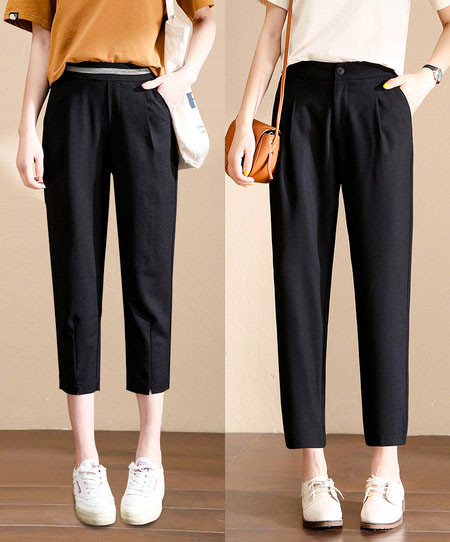 Pantaloni uni de dama cu buzunare si talie inalta