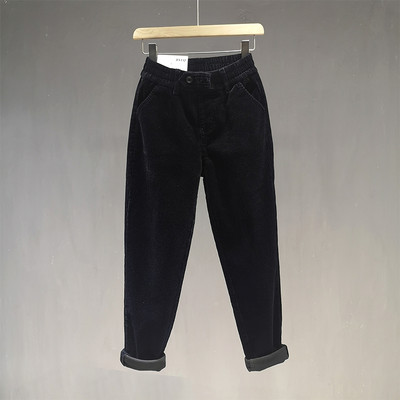 Pantaloni de damă din catifea cu talie înaltă