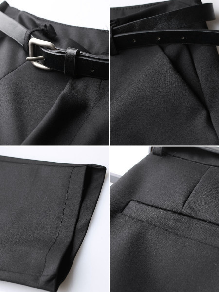 Ženske casual hlače s remenom u crnoj boji