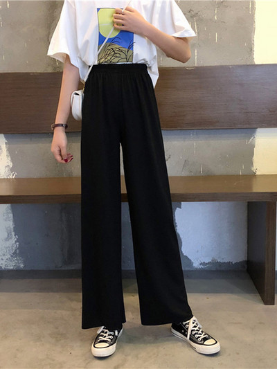 Дамски модерен  панталон в черен цвят с висока талия