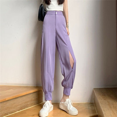 Pantaloni moderni de dama cu talie inalta si crapaturi in trei culori