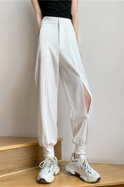 Pantaloni moderni de dama cu talie inalta si crapaturi in trei culori