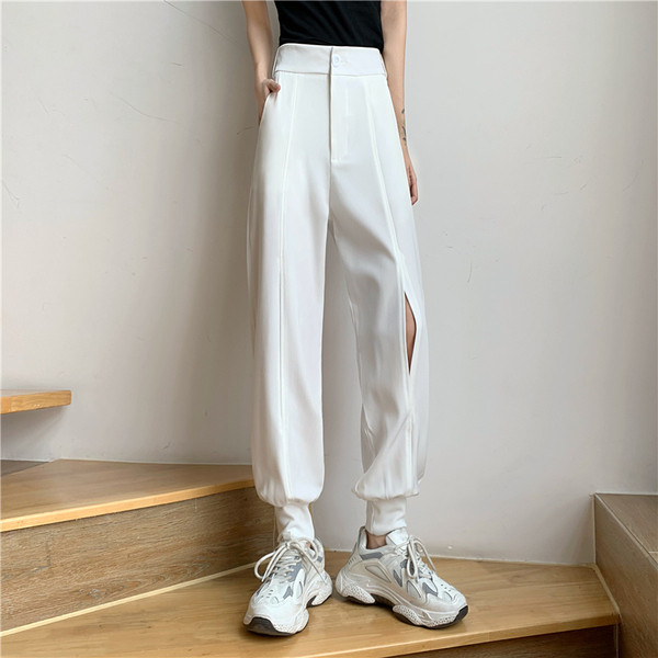 Pantaloni moderni de dama cu talie inalta si crapaturi in trei culori