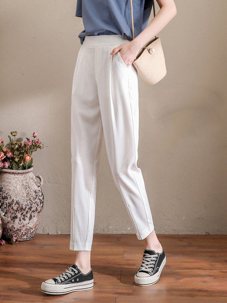 Pantaloni de dama model uni cu talie inalta