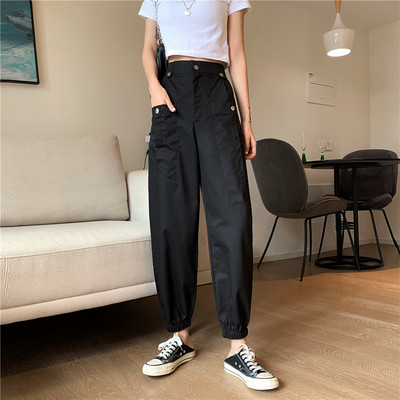 Pantaloni de dama cu talie inalta si buzunare in trei culori