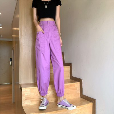 Pantaloni de dama cu talie inalta si buzunare in trei culori