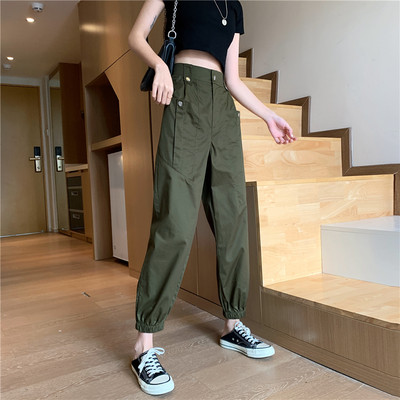 Pantaloni de dama cu talie inalta si buzunare in trei culori