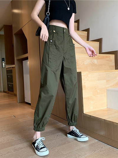 Дамски панталон с висока талия и джобове в три цвята