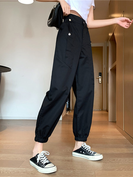 Pantaloni de dama cu talie inalta si buzunare in trei culori