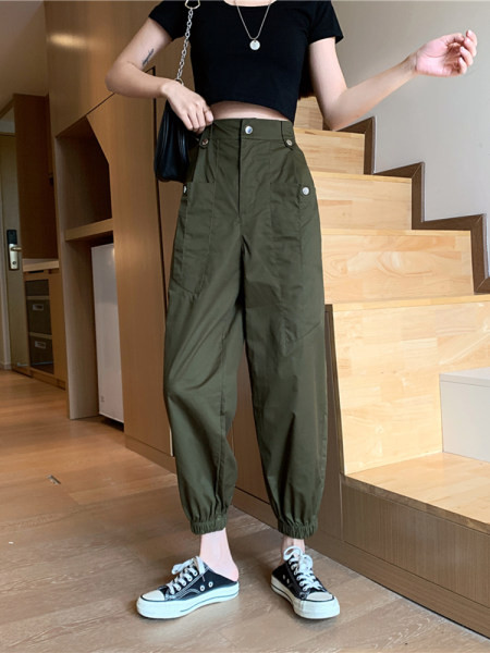 Pantaloni de dama cu talie inalta si buzunare in trei culori