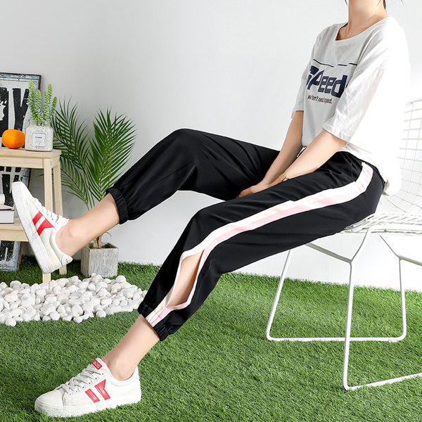 Pantaloni casual dama cu margini si crapata