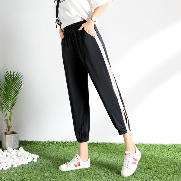 Pantaloni casual dama cu margini si crapata