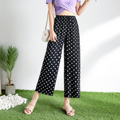 Pantaloni casual dama cu puncte cu talie elastica