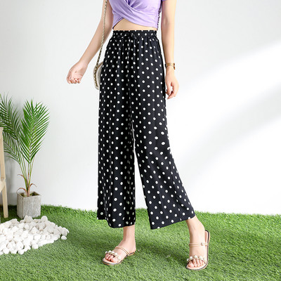 Pantaloni casual dama cu puncte cu talie elastica