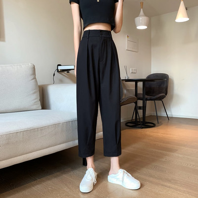 Pantaloni de dama cu nasture si talie inalta in doua culori