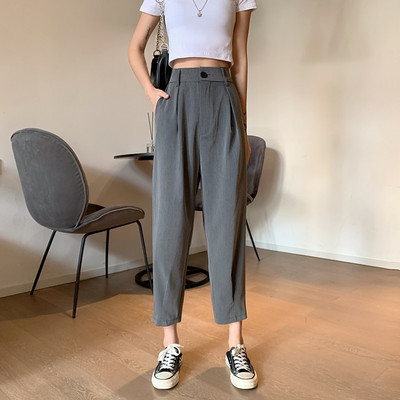 Pantaloni de dama cu nasture si talie inalta in doua culori