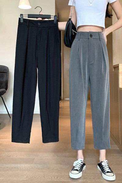 Pantaloni de dama cu nasture si talie inalta in doua culori