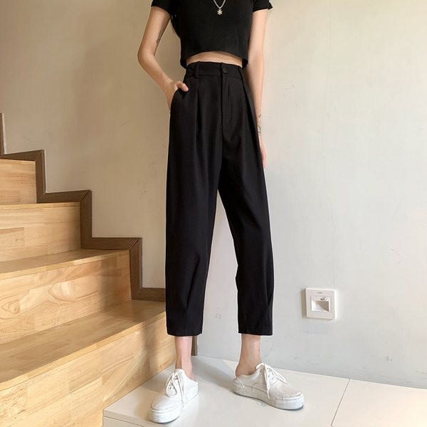 Pantaloni de dama cu nasture si talie inalta in doua culori