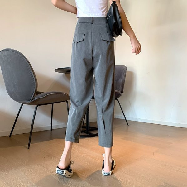 Pantaloni de dama cu nasture si talie inalta in doua culori