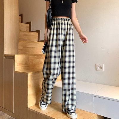 Ženske karirane hlače s elastičnim strukom u više boja
