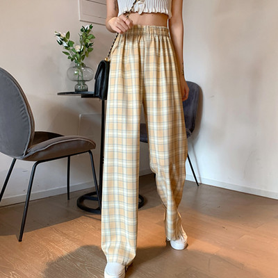 Ženske karirane hlače s elastičnim strukom u više boja