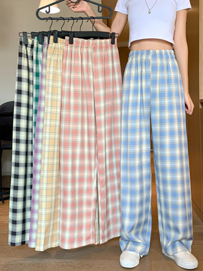 Дамски кариран панталон с ластична талия в няколко цвята
