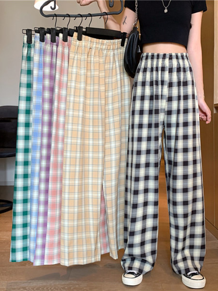 Ženske karirane hlače s elastičnim strukom u više boja