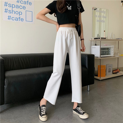 Pantaloni moderni de dama cu talie elastica si cravate de culoare gri