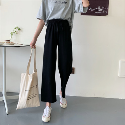 Pantaloni moderni de dama cu talie elastica si cravate de culoare gri