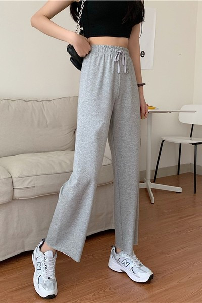 Pantaloni moderni de dama cu talie elastica si cravate de culoare gri